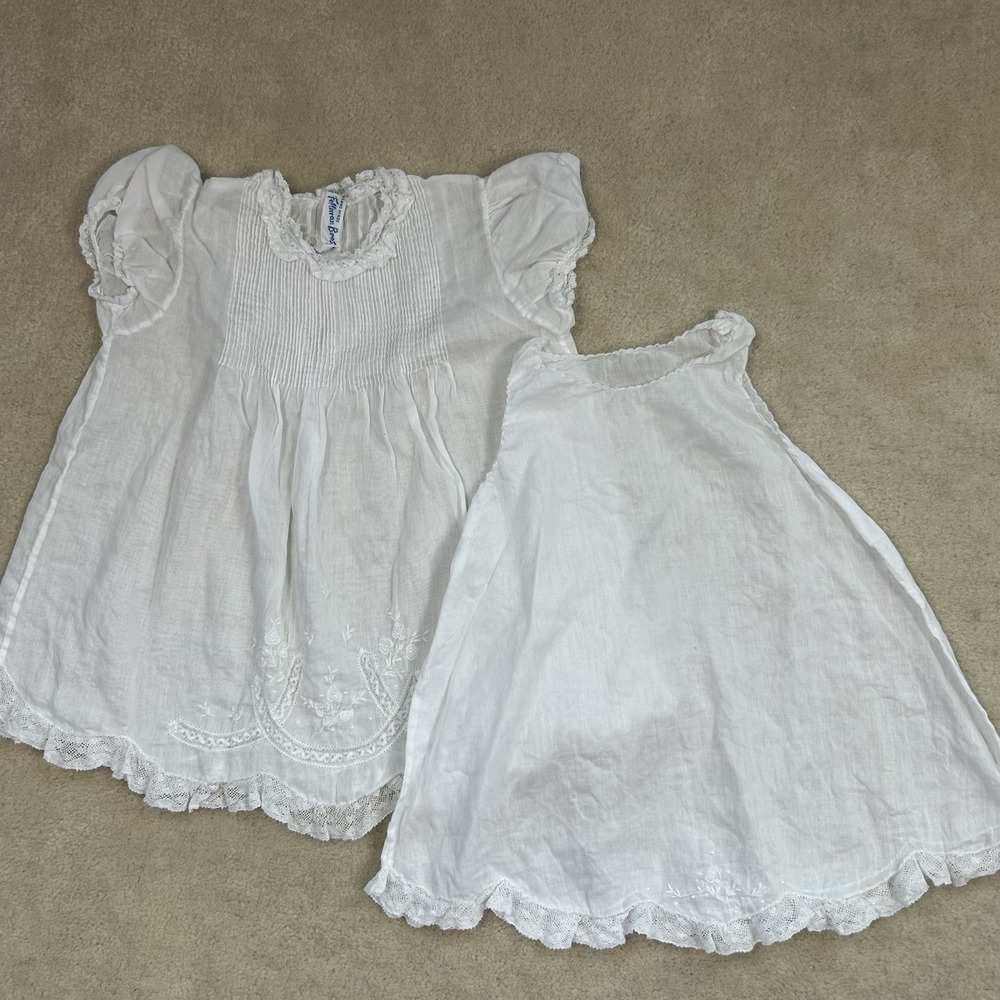 Vintage Feltman Brothers White Lace Baby Dress Size 0-3 Mo Hand Made